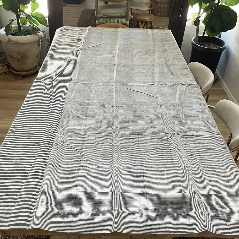 4 CB2 Block Printed Stripe Panel Gray Linen Blend Curtains 48